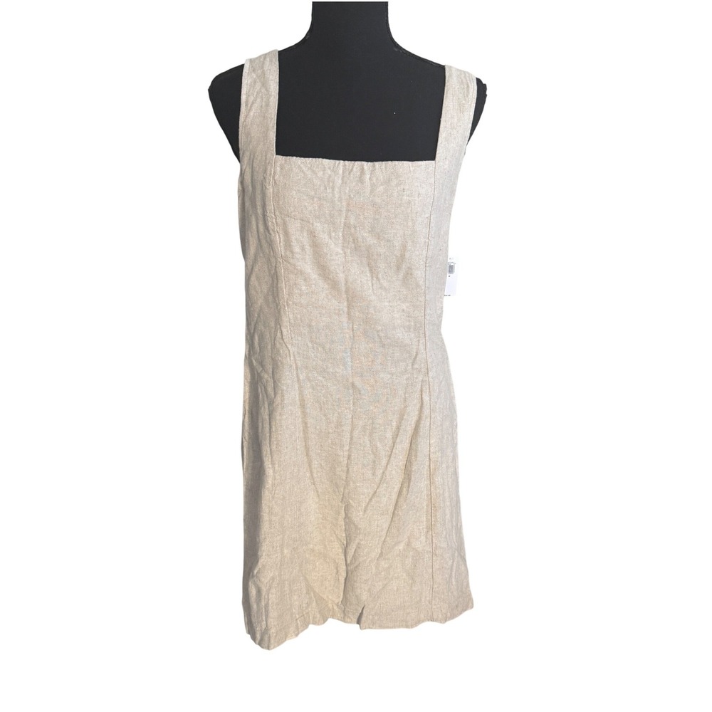 Old Navy Womens Linen Blend Square Neck Smocked Dress M Coastal Earthy Boho